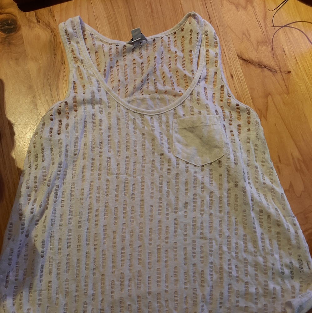 White hi-low tank top.